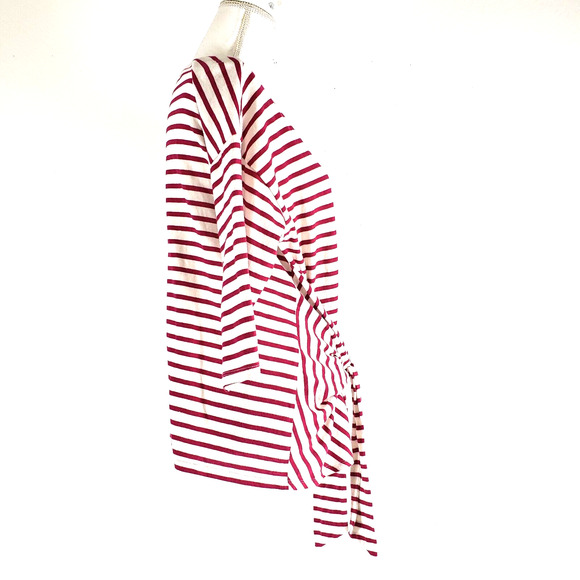 NEW! Express One Eleven SIZE M Red Pink White Stripe Tie Front Blouse 3/4 Sleeve - Picture 5 of 11